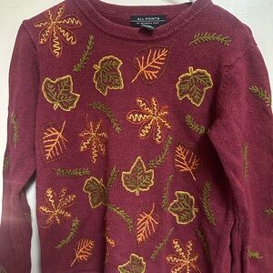 Embroidered Fall Burgundy long sleeve sweeter